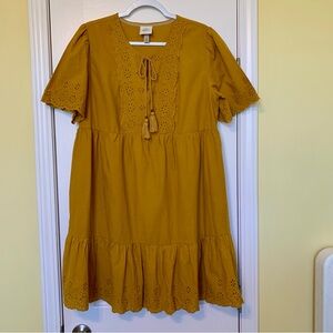 Knox Rose Mustard Ladies Dress with Eyelet Details. XL. Lined. Cute fall dress!